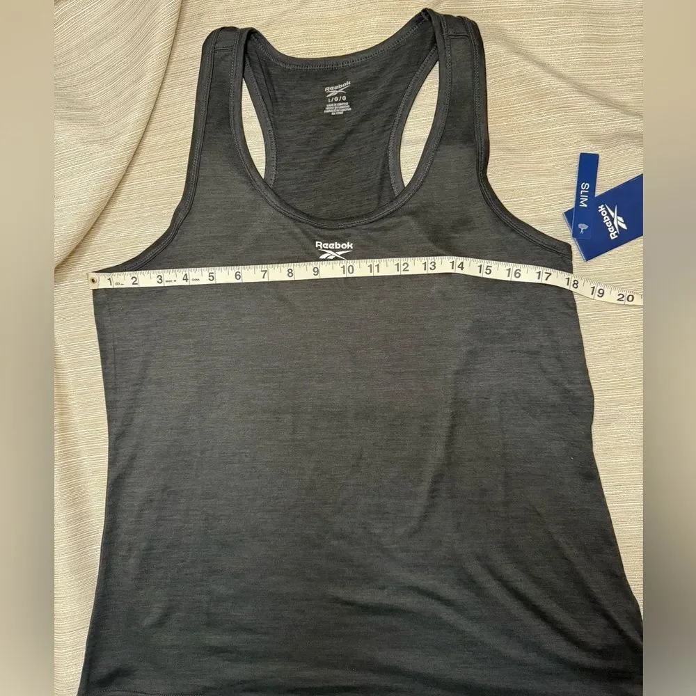 Reebok Top - Womens Off The Charts Slim Performance Tank, Size L, Black Heather - Picture 8 of 9